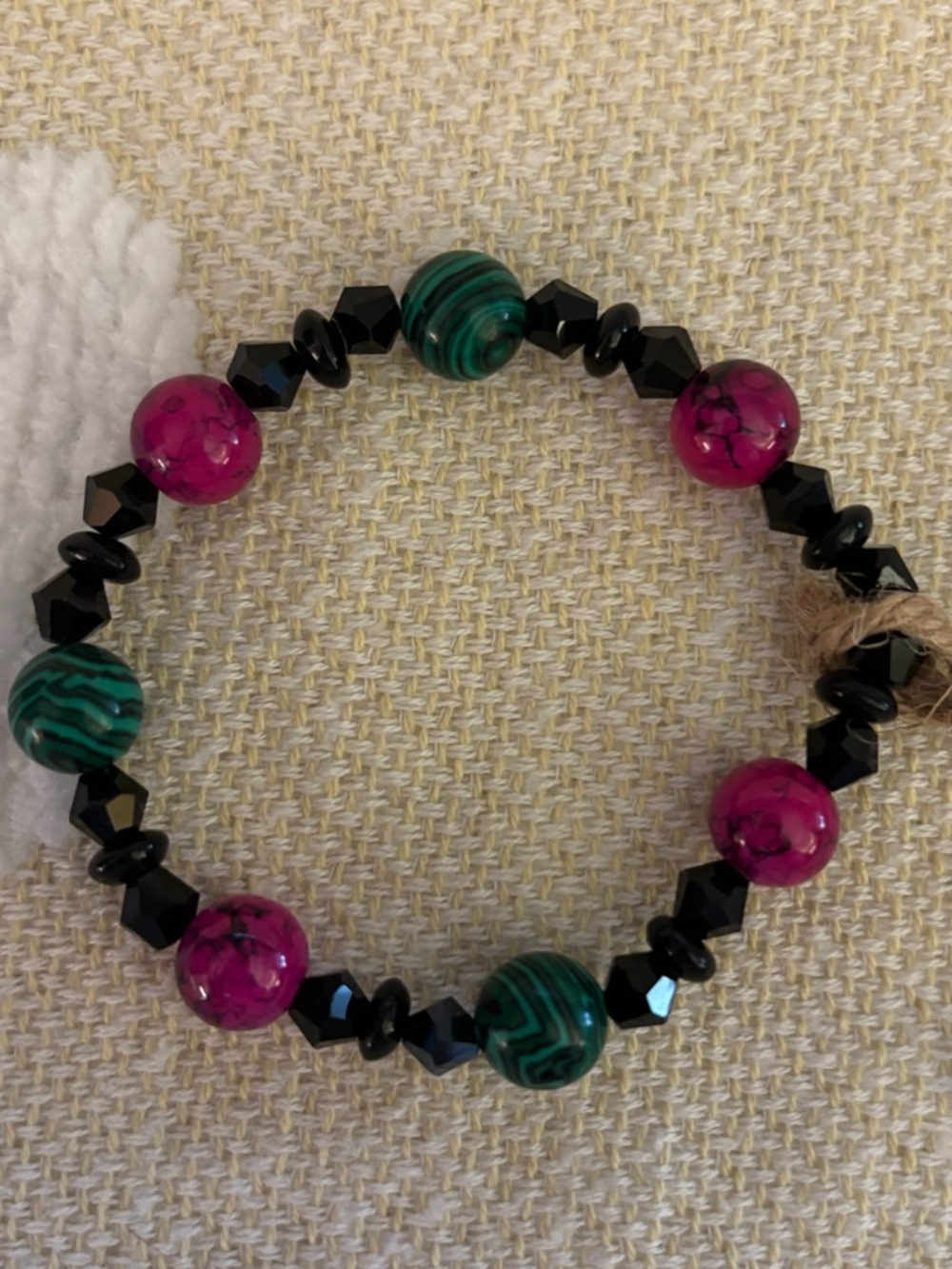 Beaded Stretch Bracelet with Fuchsia and Green Accent Beads